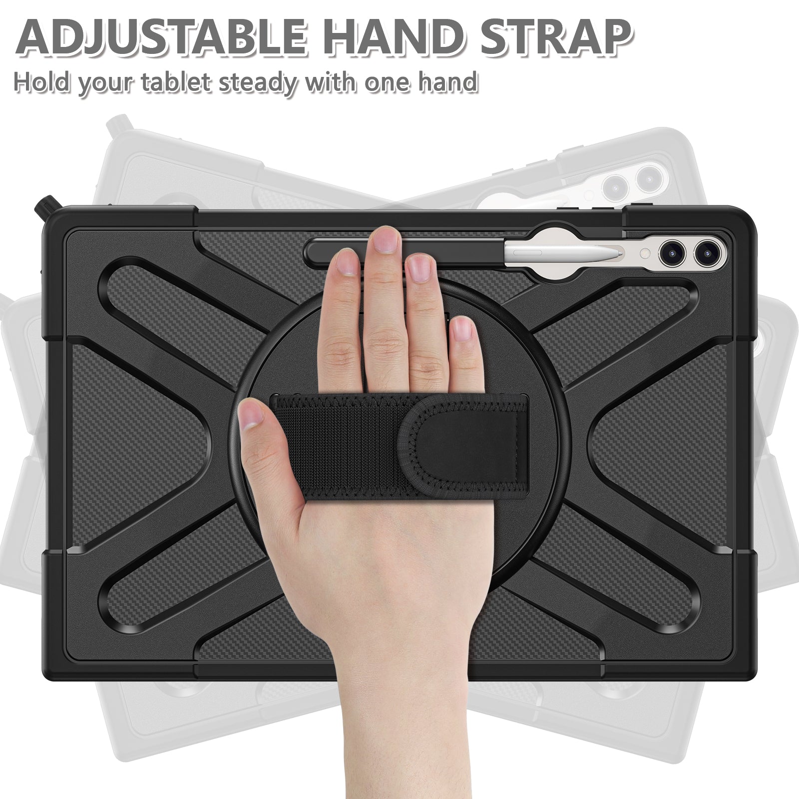 Kickstand Tablet Case for Samsung Galaxy Tab S8 Ultra X900 X906 / Tab S9 Ultra X910 , Rugged Shockproof PC + TPU Cover with Hand Strap - Black Kickstand Tablet Case for Samsung Galaxy Tab S8 Ultra X900 X906 / Tab S9 Ultra X910 , Rugged Shockproof PC + TPU Cover with Hand Strap - Black